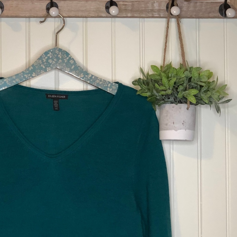 Eileen Fisher Merino Wool Teal Green Sweater Large